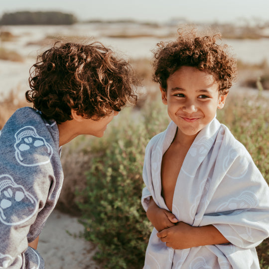 kids wearing beachwear made from Turkish cotton from Pamukme Dubai
