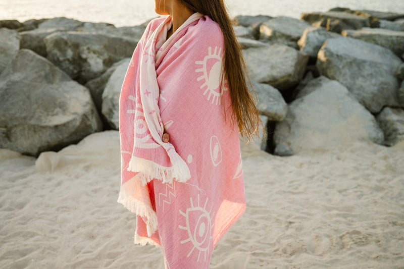 COTTON BEACH TOWEL- EYE LOVE YOU