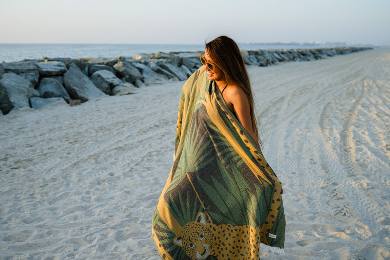 COTTON BLANKET & BEACH TOWEL- JUNGLE NOIR