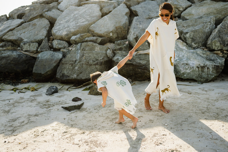 KIDS COTTON BEACH PONCHOS- TURTLE