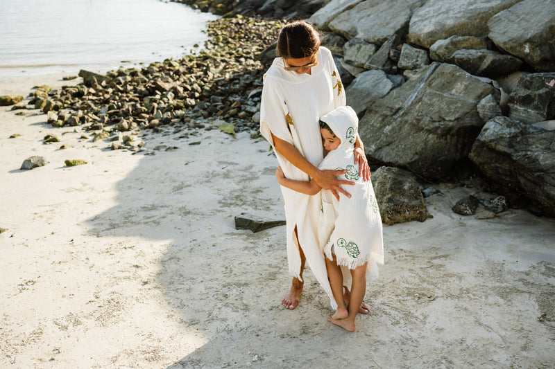 KIDS COTTON BEACH PONCHOS- TURTLE