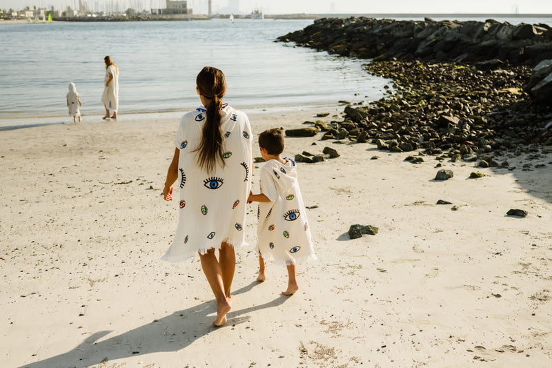 KIDS COTTON BEACH PONCHOS- NEON GOT EYE ON YOU