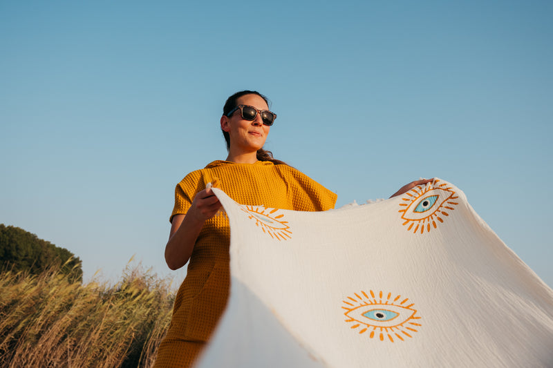 COTTON BEACH TOWEL - GUARDIAN EVIL EYE DESIGN