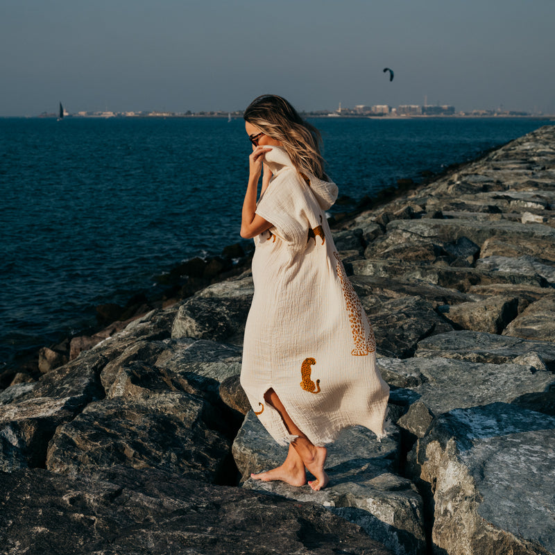 BEACHWEAR PONCHO -CHEETAH WITH POCKET