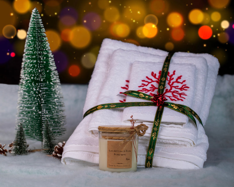 CHRISTMAS GIFT TOWELS-  EMBROIDERED TOWEL SET OF 3