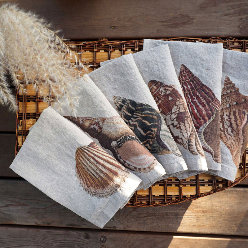 NAPKINS SEASHELLS  100% NATURAL LINEN