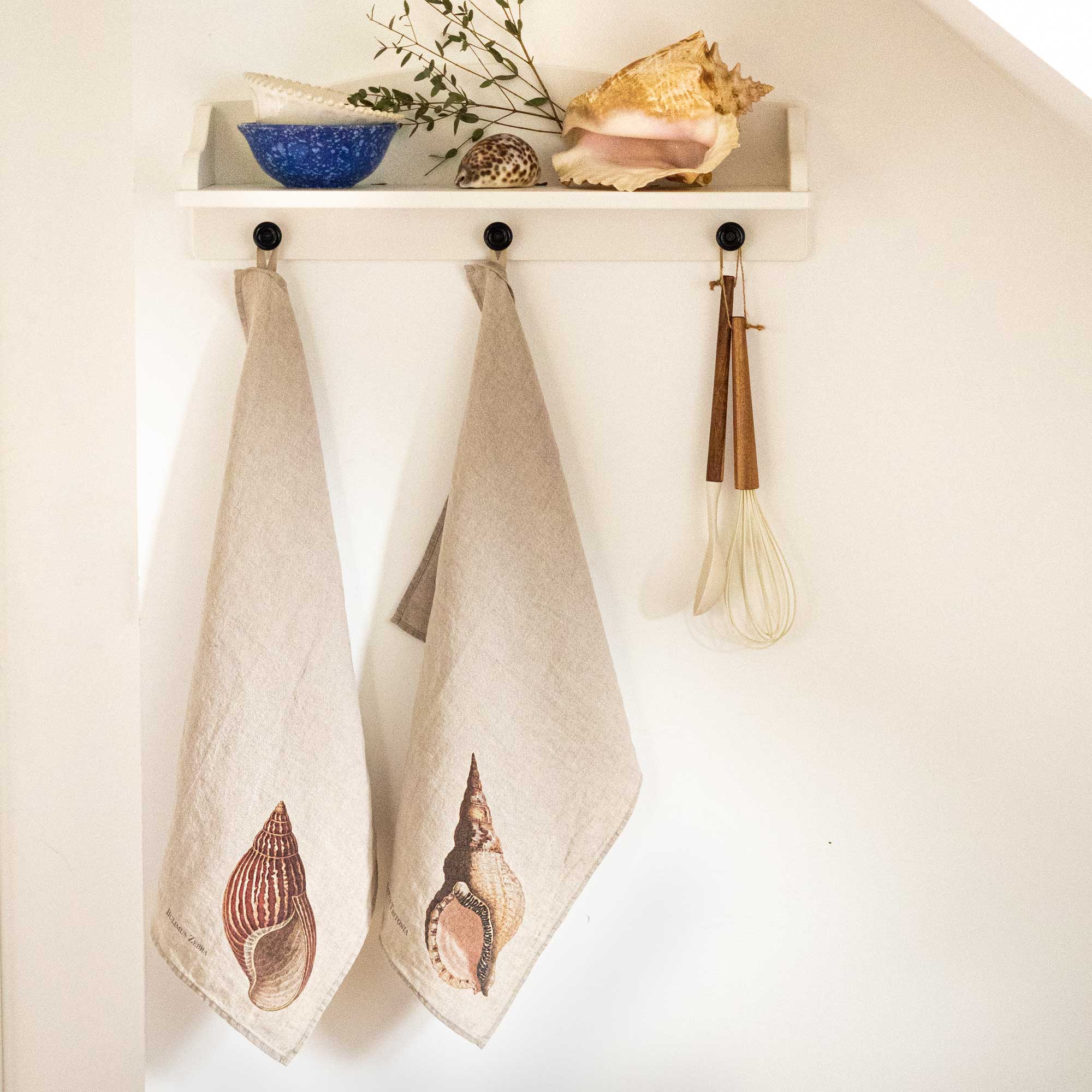 Fish Linen Kitchen Towels with Hanging Loop (set of 2) - LINOROOM 100%  LINEN TEXTILES