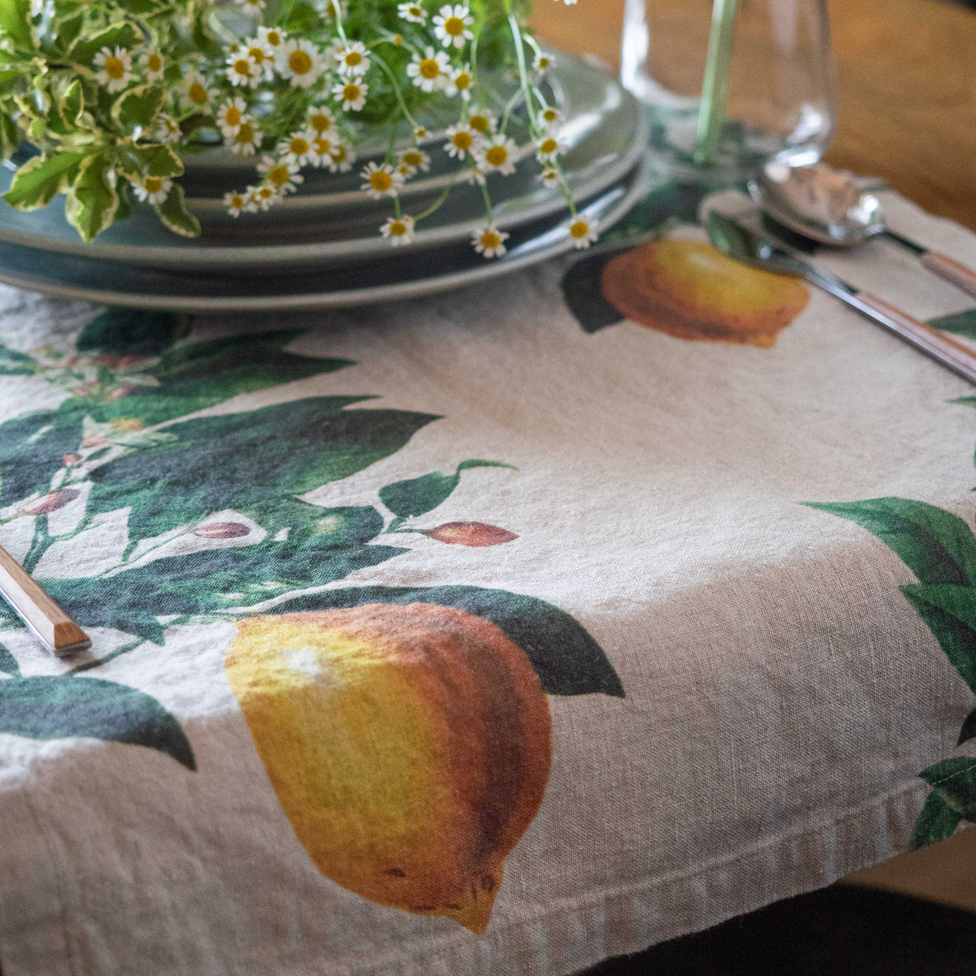 Linen Table Runner Mimosas - LINOROOM 100% LINEN TEXTILES