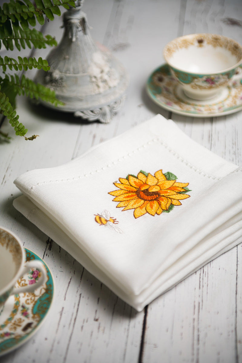 Embroidered Napkins Pack of 4- SUNFLOWER - Pamukme