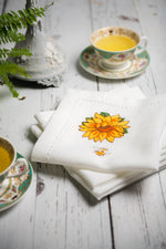 Embroidered Napkins Pack of 4- SUNFLOWER - Pamukme