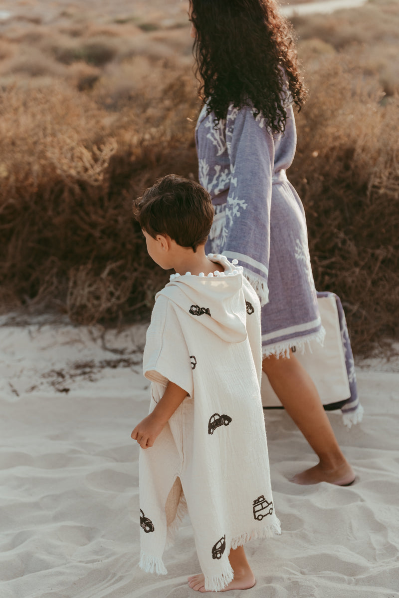 KIDS COTTON BEACH PONCHOS- CARS